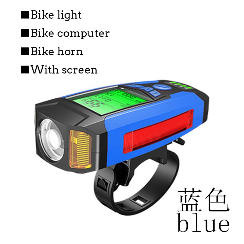 3 in 1 USB Bicycle Flashlight 5 LED Bicycle Computer/Horn Bike Front Light IPX4 Waterproof Headlight Odometer Bike Accessories