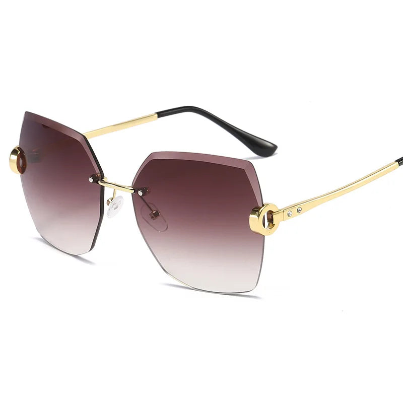 Fashion Oversized Rimless Sunglasses Women Famous Luxury Brand Design Sexy Vintage Lady Summer Style  Sun Glasses
