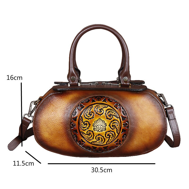 Johnature 2022 New Genuine Leather Women Bag Retro Embossed Chinese Style Handbag Soft Cowhide Luxury Shoulder &amp; Crossbody Bags