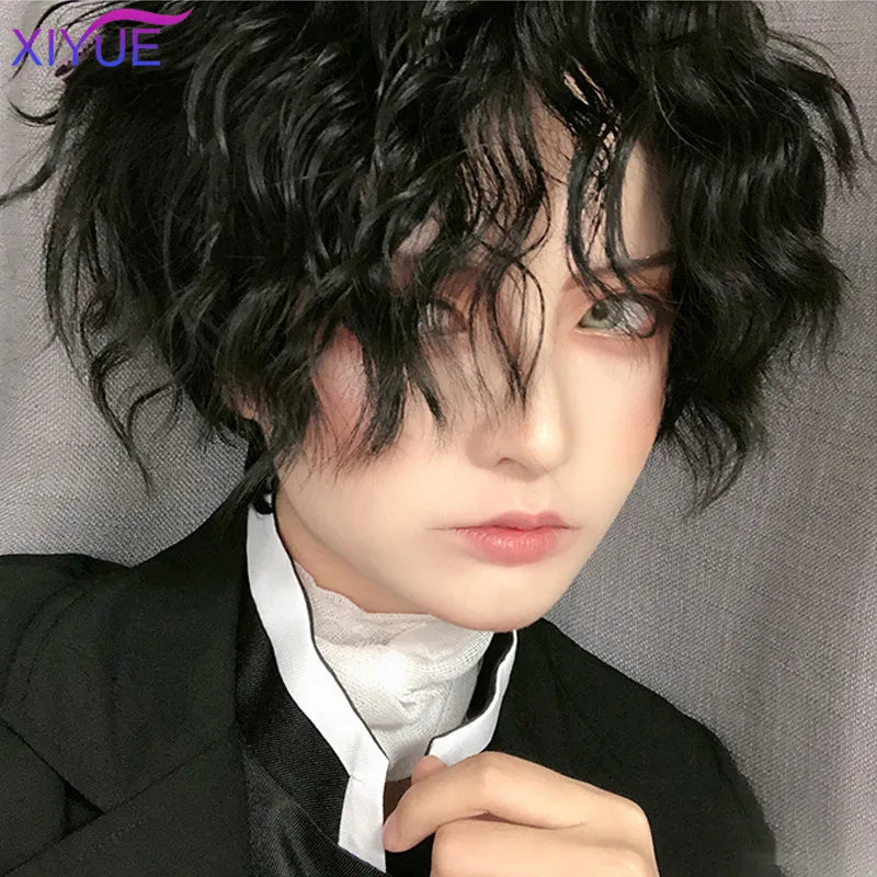 XIYUE Ashion Men Short Wig Light Yellow Blonde Synthetic Wigs With Bangs For Male Women Boy Cosplay Costume Anime Halloween