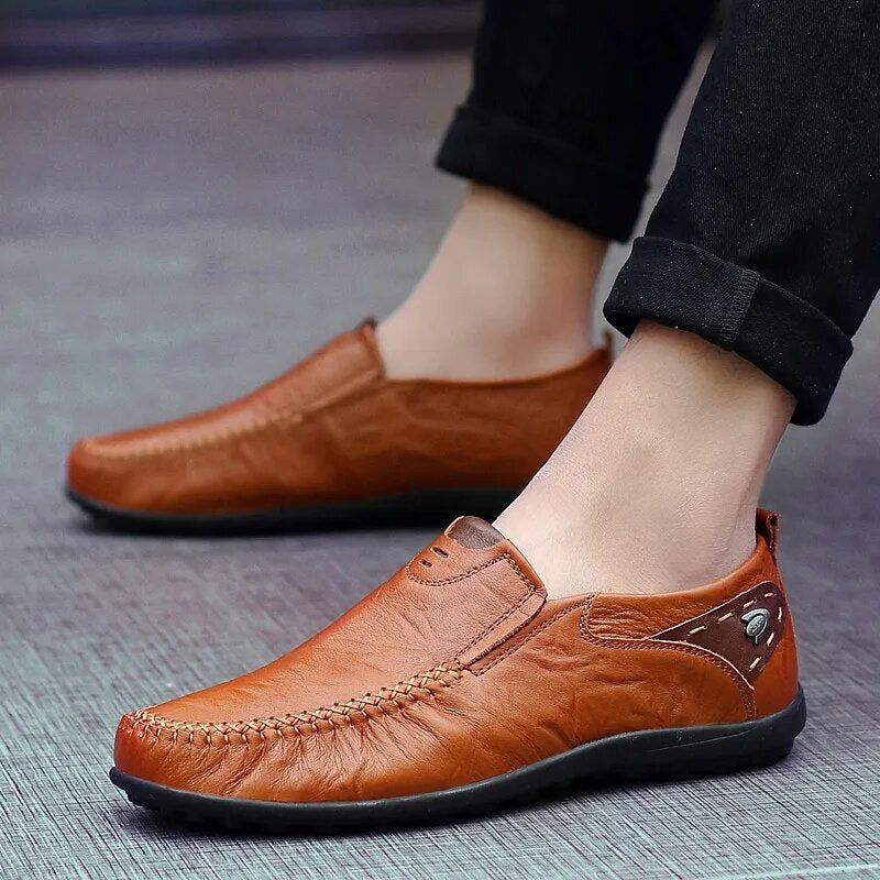 Leather Shoes Men Fashion Leather Genuine High Quality Luxury Brand Comfortable Men Casual Driving Shoes Plus Size 37-47