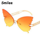 Unique Oversized Rimless Butterfly Sunglasses Orange Gradient women's glasses Big Cat Eye Fashion Shades Letter Temples UV400