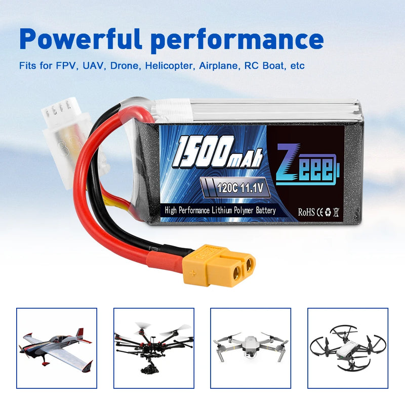 2pcs Zeee Lipo Battery 3S 1500mAh FPV Drone Battery 11.1V 120C Softcase with XT60 Plug for RC Car Graphene Racing Model Parts
