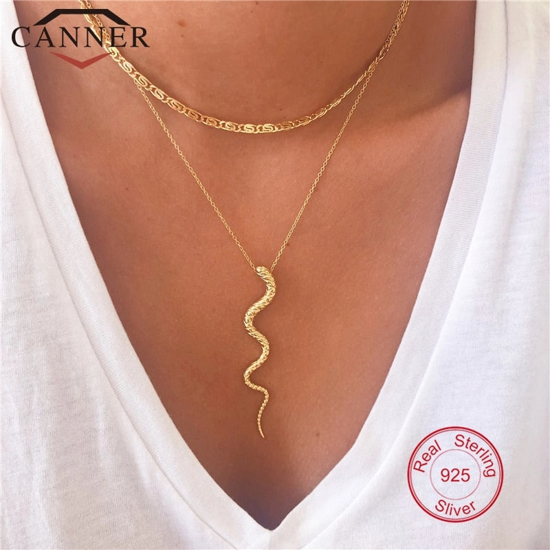 Simple 925 Sterling Silver Versatile Temperament Animal Snake-shaped Clavicle Necklace Women Gold Silver Pendant Necklace Gift