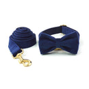 Deep Blue Velvet Personalized Dog Harness Luxury Designer Dog Collar Leash Set Bow Pet Collar with Walking Lead Pet Accessories