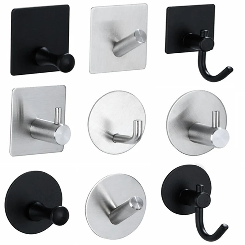 1PC Metal Hooks Strong Self Adhesive Hook Bathroom Stainless Steel Hook Wall Hangers Coat Towel Rustproof Hooks Kitchen Hardwar