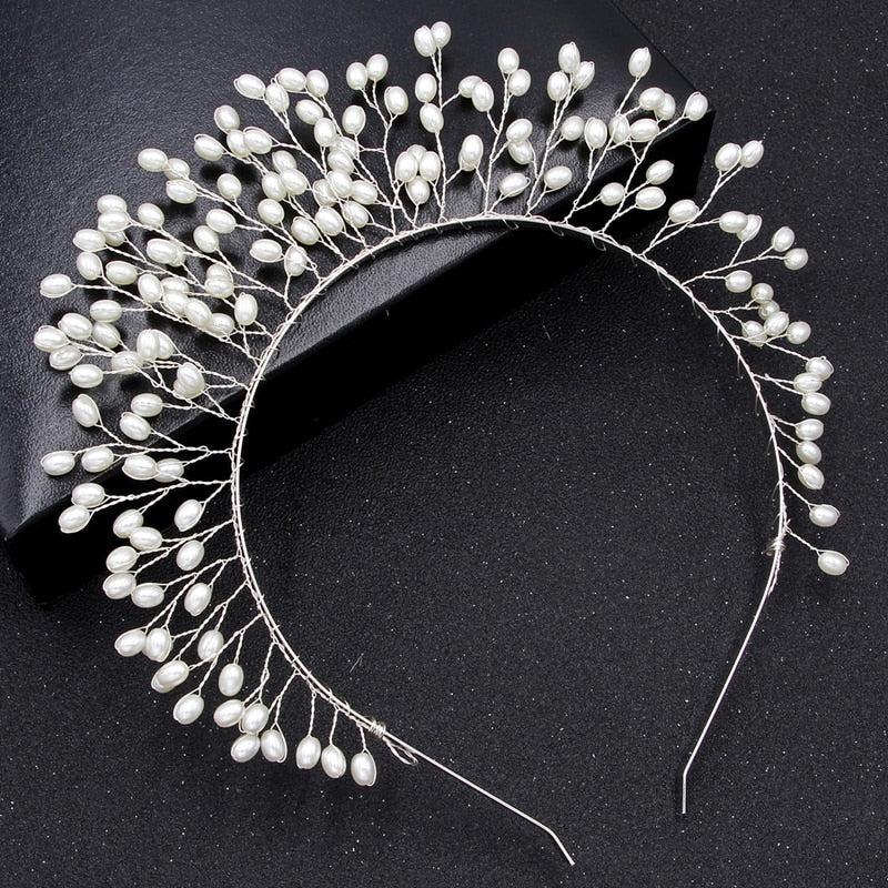 Hand woven Hairband Leaf Pearl Headbands For Women Bride Crown Tiara Wedding Hair Accessory