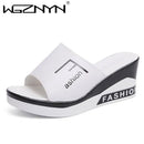 Summer Outdoor Women's Wedges Slippers Slip-On Shoes Woman Flat Peep Toe Breathable Soft Platform Leather Sandals Platform Shoes