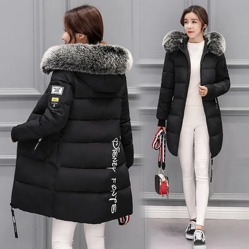 2023 Winter Jacket Women Parka Big Fur Collar Hooded Thick Warm Long Female Coat Casual Outwear Down Cotton Jacket Parkas