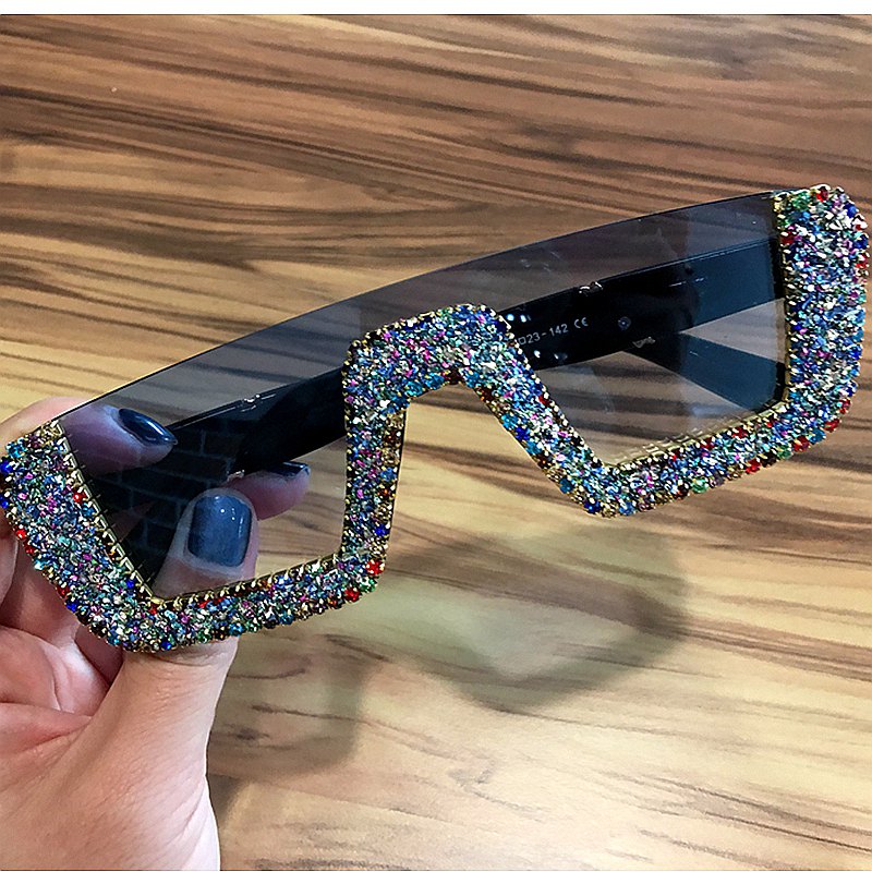 Square Luxury Sunglasses women Brand Designer Ladies Oversized rhinestone Sunglasses Men Half Frame eyeglasses For Female UV400