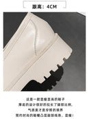 Cowhide Women's Shoes British Luffy Shoes Thick Soled Women's Flat Sole Single Shoes Women's Vulcanized Shoes Big Size 35-43