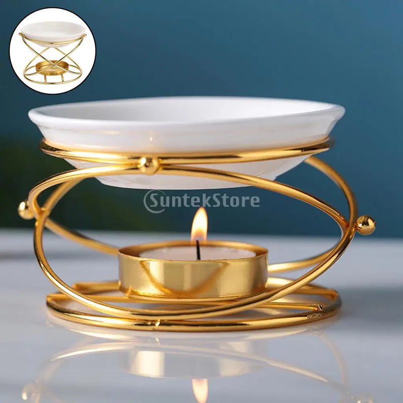 Metal Oil Burner Wax Melt Ceramic Candle Holder Aroma Oil Warmer Spa Yoga Room Meditation Home Decoration Essential Oil Burner