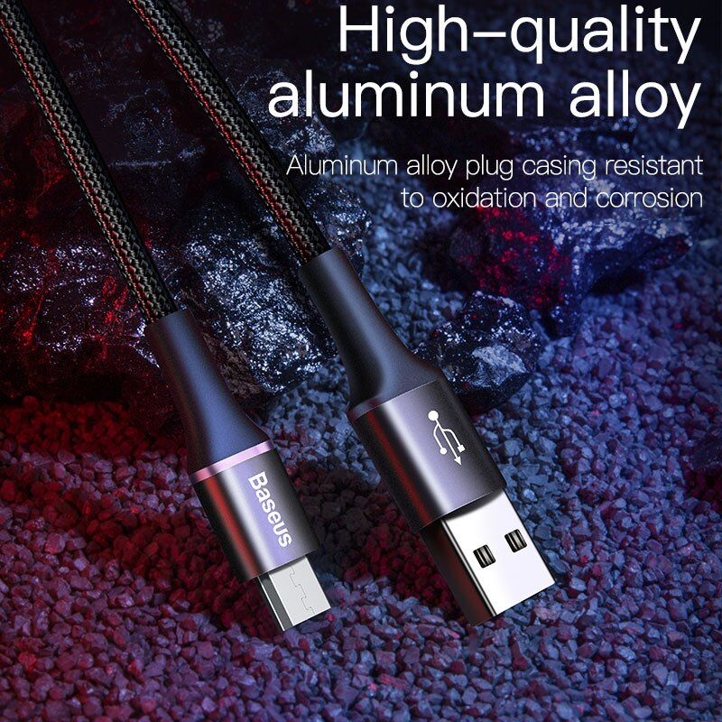 Baseus Micro USB Cable 2A 3A Fast Charging Charger With LED Lighting Mini usb Cable 3M For Xiaomi Android Mobile Phone Wire Cord