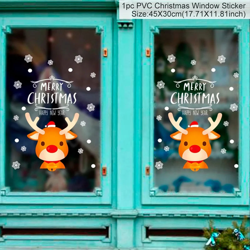 Christmas Window Stickers Merry Christmas Decorations For Home 2024 Christmas Wall Sticker Kids Wall Decals Happy New Year 2025