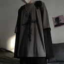 QWEEK Gothic Goth Style T-Shirt 2021 Mall Goth Tops Punk Langarm Oversized T-Shirt Fake Two-Piece Street Fashion Korean Style