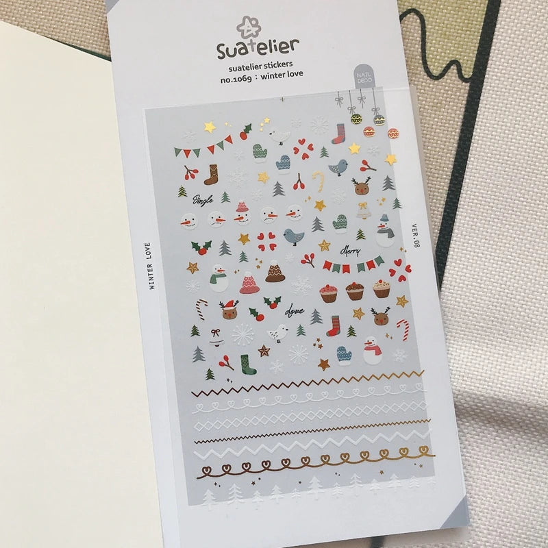 Suatelier Winter Love DIY Stickers Scrapbooking Nail Phone Diary Decoration Snowflake Snowman Tree Cutting Die Clear Craft