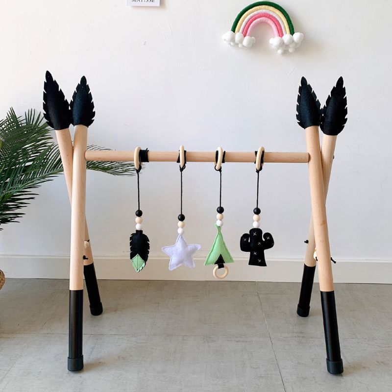 1Set Nordic Style Baby Gym Play Nursery Sensory Ring-pull Toy Wooden Frame Infant Room Toddler Clothes Rack Gift Kids Decor