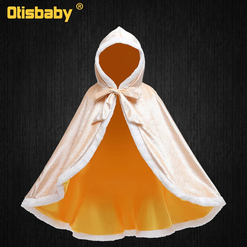 Children Snow Queen Anna&Elsa Girls Velvet Cloak Hooded Christmas Fairy Cinderella Rapunzel Aurora Belle Princess Dress Up Cape