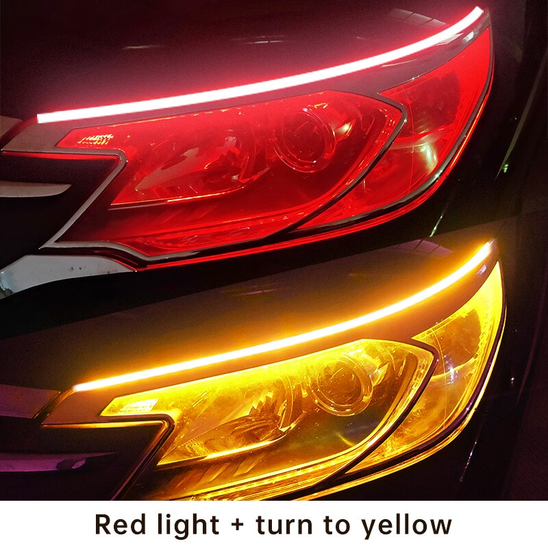 2Pcs Customizable DIY Car LED DRL Daytime Running Light Strips Waterproof Flowing Turn Signal Yellow Light Decorative Lamp 12V