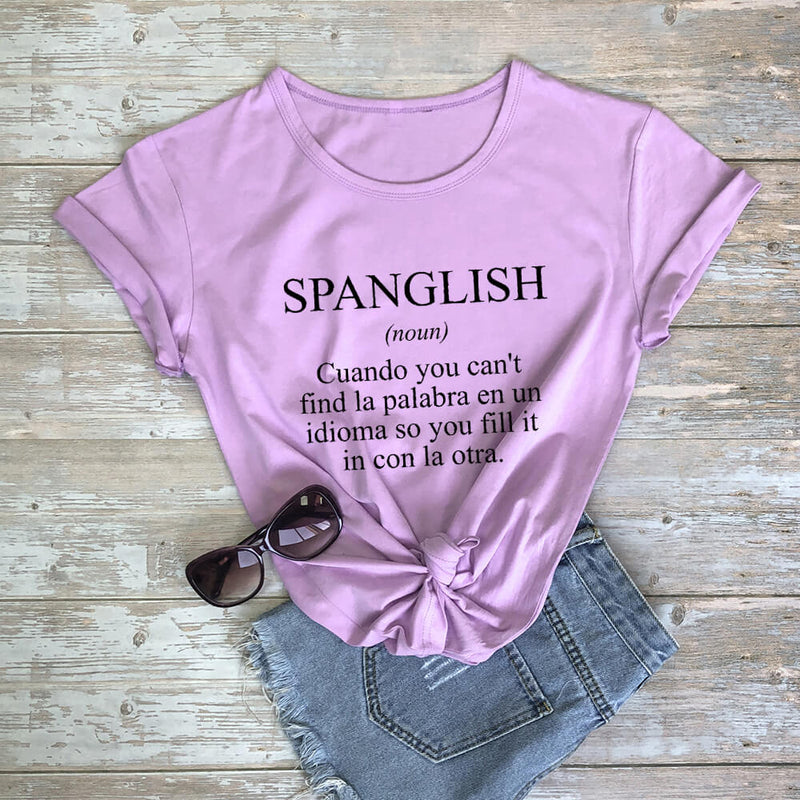 SPANGLISH Shirt Mexican Shirts Summer Women's Latina T Shirt 100%Cotton Funny Casual O-Neck Short Sleeve Top Spanish teacher Tee