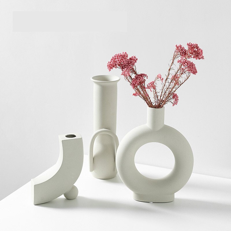 VILEAD Ceramic Abstract Vase Flower Nordic Home Decoration Planter For Flowers Plant Pot Figurines for Interior Desktop Decor