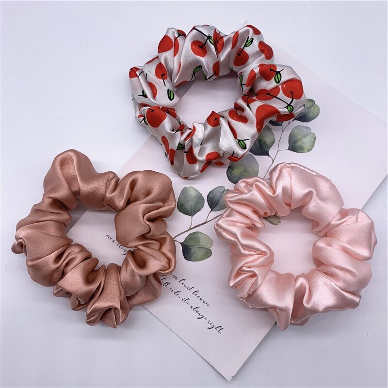 100% Pure Silk Hair Scrunchie Width 3.5cm Hair Ties Band Girls Ponytail Holder Luxurious Colors Sold by one pack of 3pcs