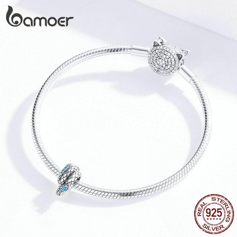 bamoer Genuine 925 Sterling Silver Jewelry Snake Charm for 3mm Snake Bracelet Retro Style Metal Bead Fine Jewelry SCC1351