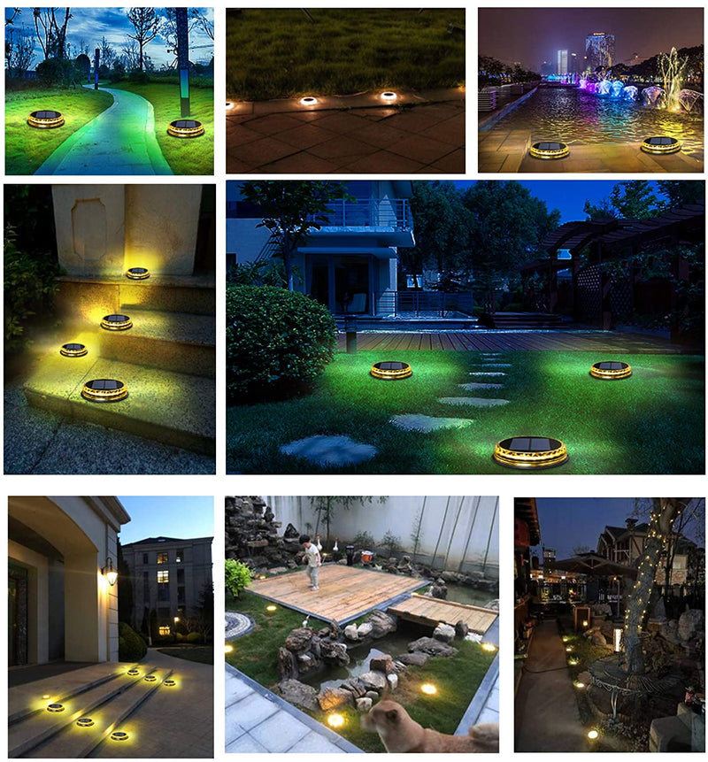 4PCS Solar Powered Disk Lights 17LED Solar Pathway Lights Outdoor Waterproof Garden Landscape Lighting for Yard Deck Patio