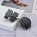 1PC Unisex Mirror Rimless Sunglasses Vintage Fashion Letter NO Eyewear Punk Goggles Luxury Sun Glasses Metal Trend UV400 Shades