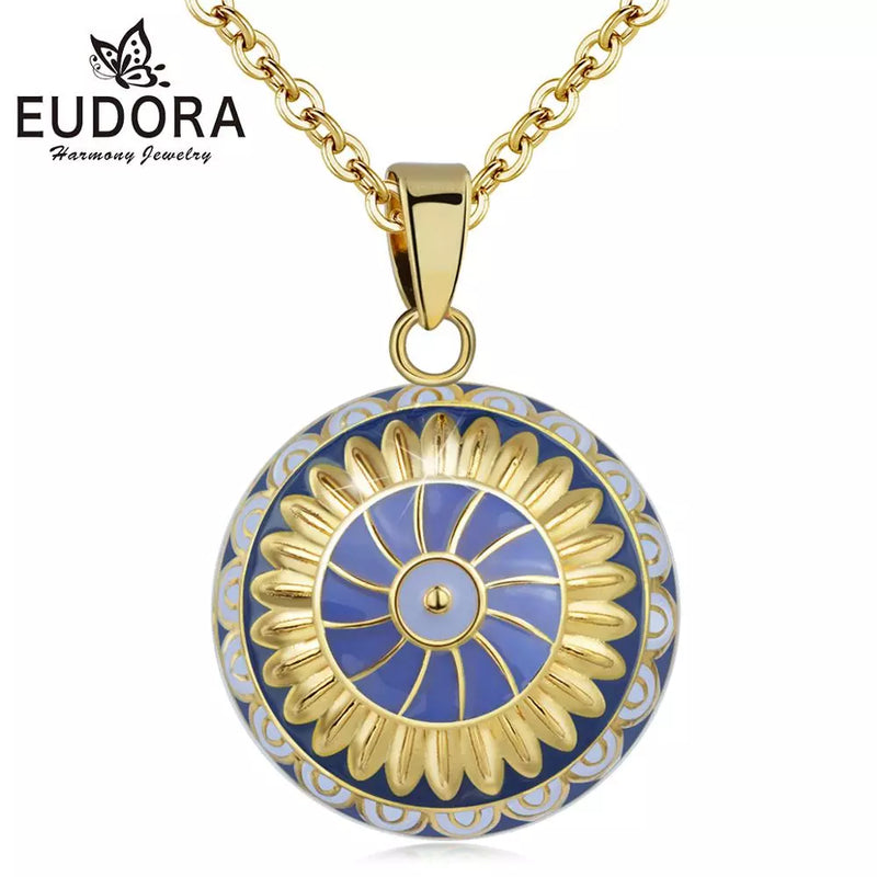 Eudora Harmony ball Pendant Pregnancy Bola Ball Enamel Ball Necklace Blue-Gold Color Flower Chime Ball Jewelry for pregnancy