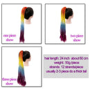 Synthetisches 60 cm Pferdeschwanz-Haarteil mit Gummiband, Haargummi, Chignon, Häkelzopf, Pferdeschwanz-Haarverlängerung, Pink, Regenbogen
