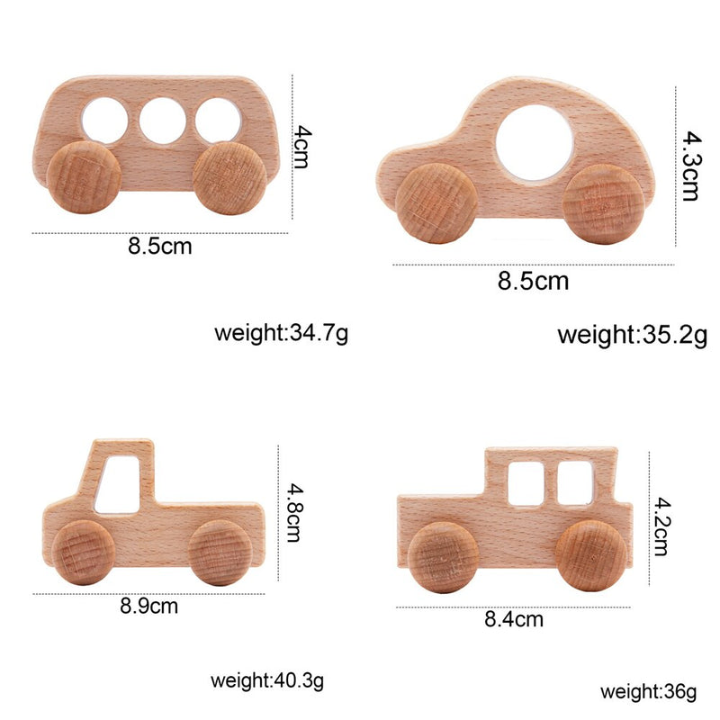 4Pcs Custom Wooden Toys Montessori Educational Beech Wood Car Children Cartoon Car Toy Baby Wood Gift For 2-6 Years Old Kids