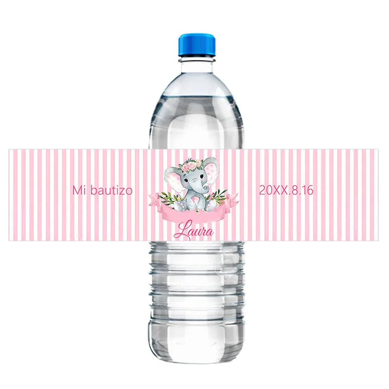 30pcs Personalized Cute Little Elephant Baby Shower Baptism Water Bottle Labels Customize Name Date Boy Girl Bautizo Stickers