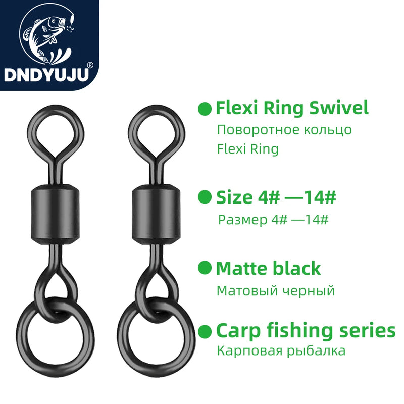 DNDYUJU 30pcs Carp Fishing Micro Ring Swivel Flexi Accessories For Carp Fishing Rolling Swivel with Ring for D-Rig Tackle