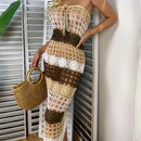 Women Lace Crochet Stitching Maxi Dress Beach Dress Bohemian Summer Casual Dress Cover Up Swimsuit Beachwear