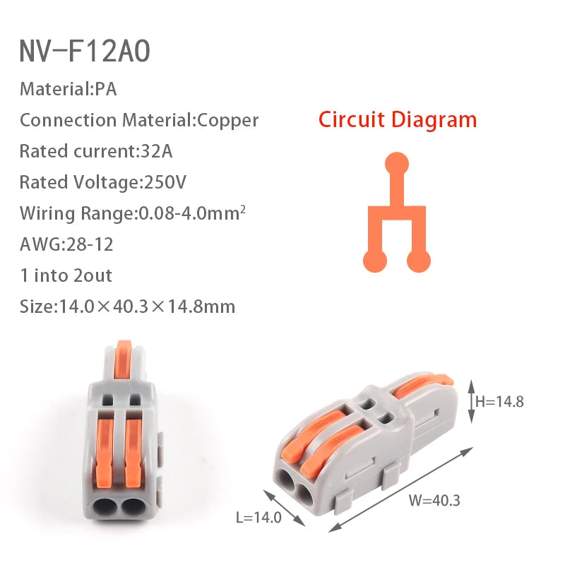 20PCS Quick Cable Splitter Push-in Wire Connector Universal Compact Conductor Wiring Terminal Block For ELECTRICAL Connection