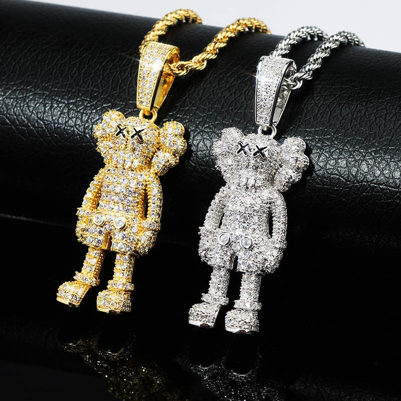 Iced Out Cartoon Puppets Pendant &amp; Necklace Cubic Zirconia Necklace Fashion Hip Hop Jewelry Mens Gift