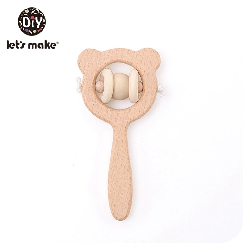 Let's Make Wooden Rattle Teether Baby Toys Engraved Wood Beads Hexagon Teether Silicone Beads 12Mm Tiny Rod Baby Crib Rattle