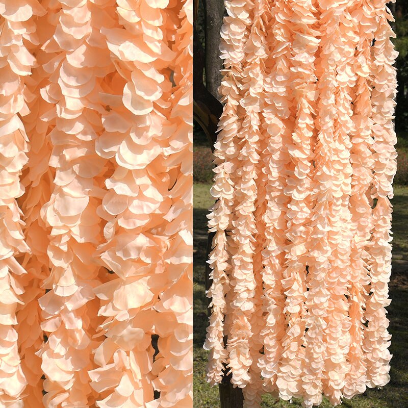 1m 2m/50pcs Artificial Orchid Flowers Rattan String Vine With Leaves For Home Wedding Garden Decoration Hanging Garland Wall