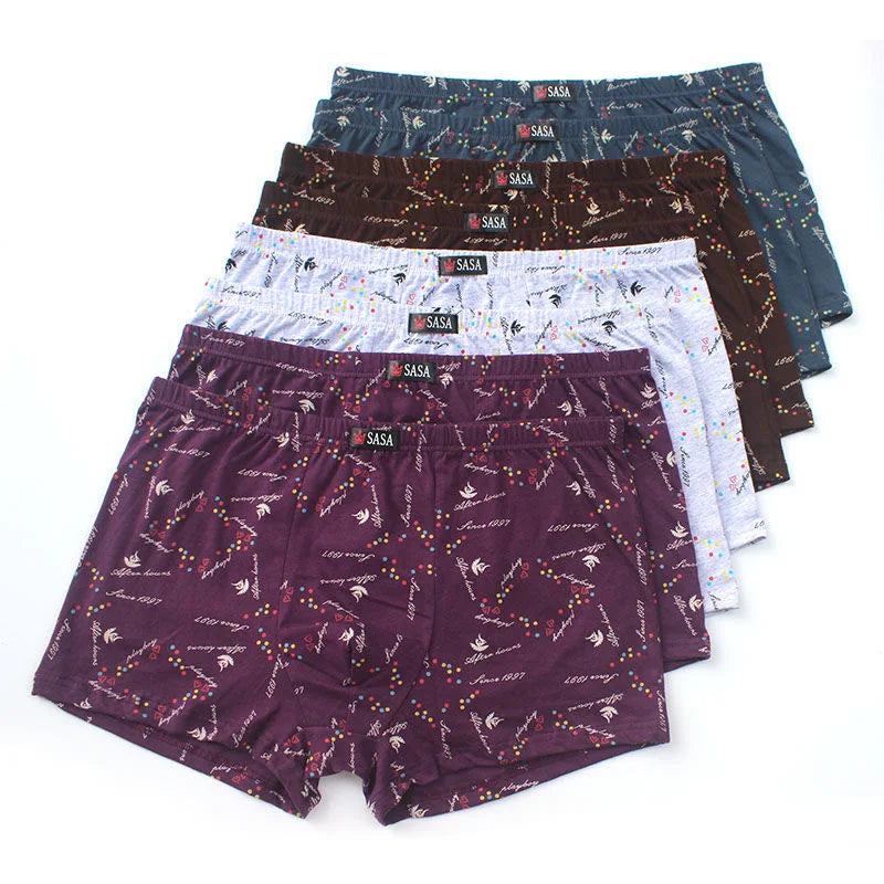 6Pcs/Lot Men'S Underwear Boxer Shorts Cotton Plus Size Loose Breathable Mid-Waist Print Sexy Middle-Aged Men'S Shorts