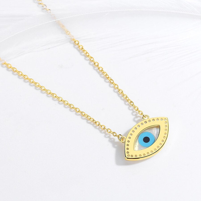 KALETINE Turkish Evil Eye Necklace Women Charms Real 925 Sterling Silver Natural MOP Shell Statement Necklace Gold Chain Jewelry