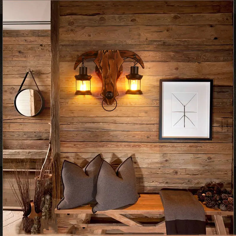 Industrial Light Design Retro Iron Wood Lamp Glass Wall Lamp Creative Cafe Restaurant Bar Bedside Wall Light Sconce Bra