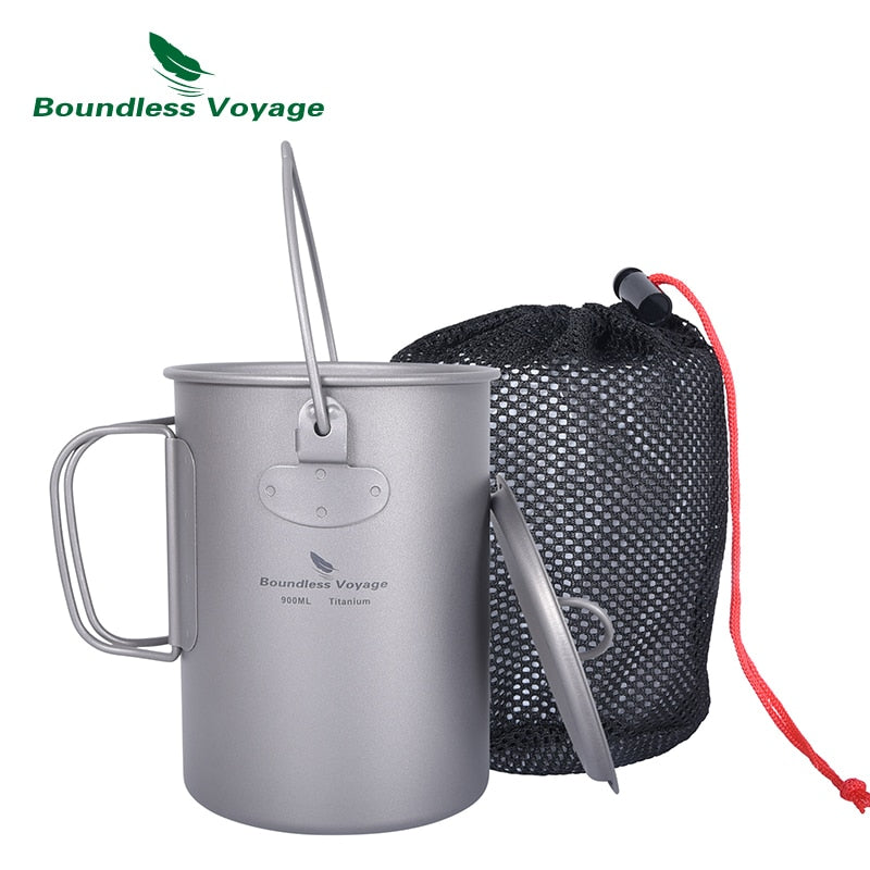 Boundless Voyage Titanium Mug Camping Cup Supplies Outdoor Pot with Lid Lightweight Cookware Travel Tea Coffee Tableware