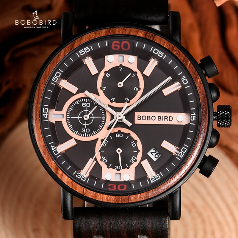 relogio masculino Watch Men BOBO BIRD Wood Military Stainless Steel Customize Name Chronograph Wristwatch Anniversary Gift