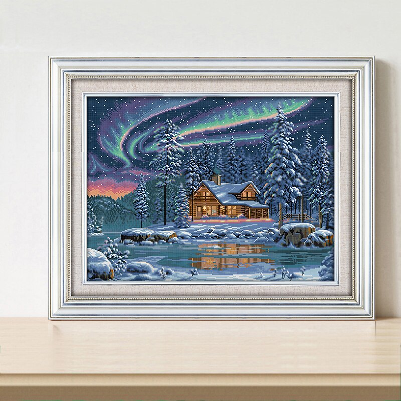 Northern Lights Landscape Pattern Cross Stitch Kit Count Print Canvas DIY Embroidery Kit 11CT14CT Needlework Kit Home Decoration