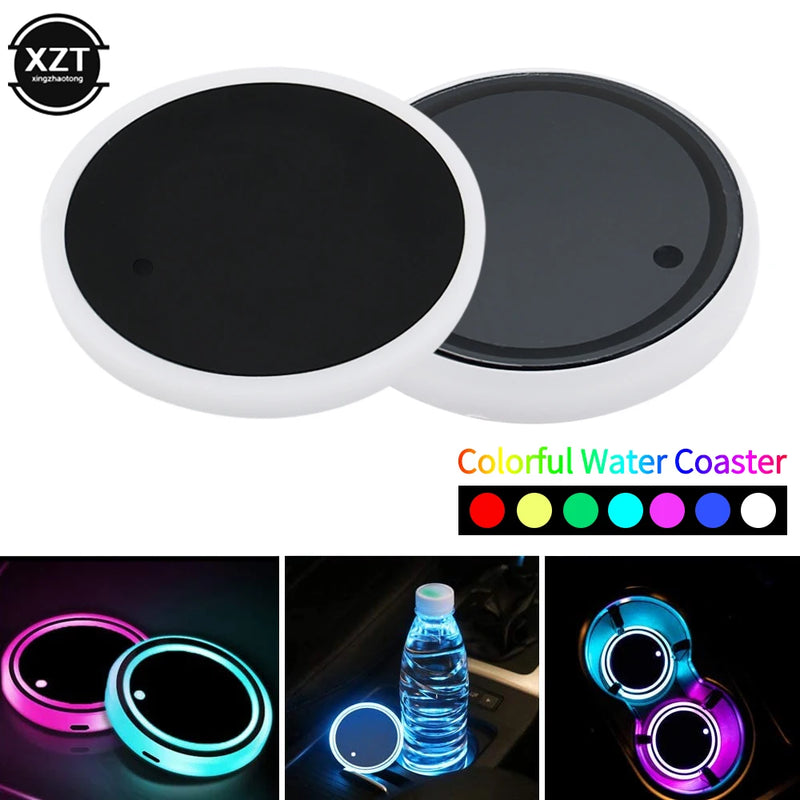 Car LED Cup Holder Light Mats Car Coasters Bottle Atmosphere Light Constellation Backlight Lamp LED Cup 7 Colors Holder Pads