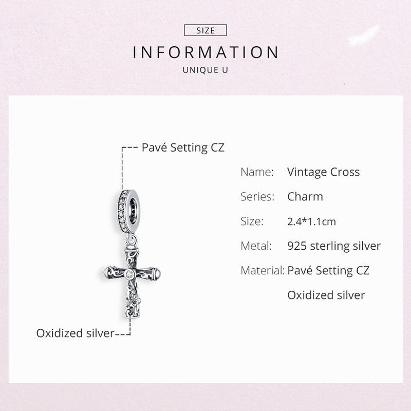 bamoer 925 Sterling Silver Vintage Cross Pendant Charm for Original Snake Bracelet or Neckalce DIY bracelet Accessories BSC313