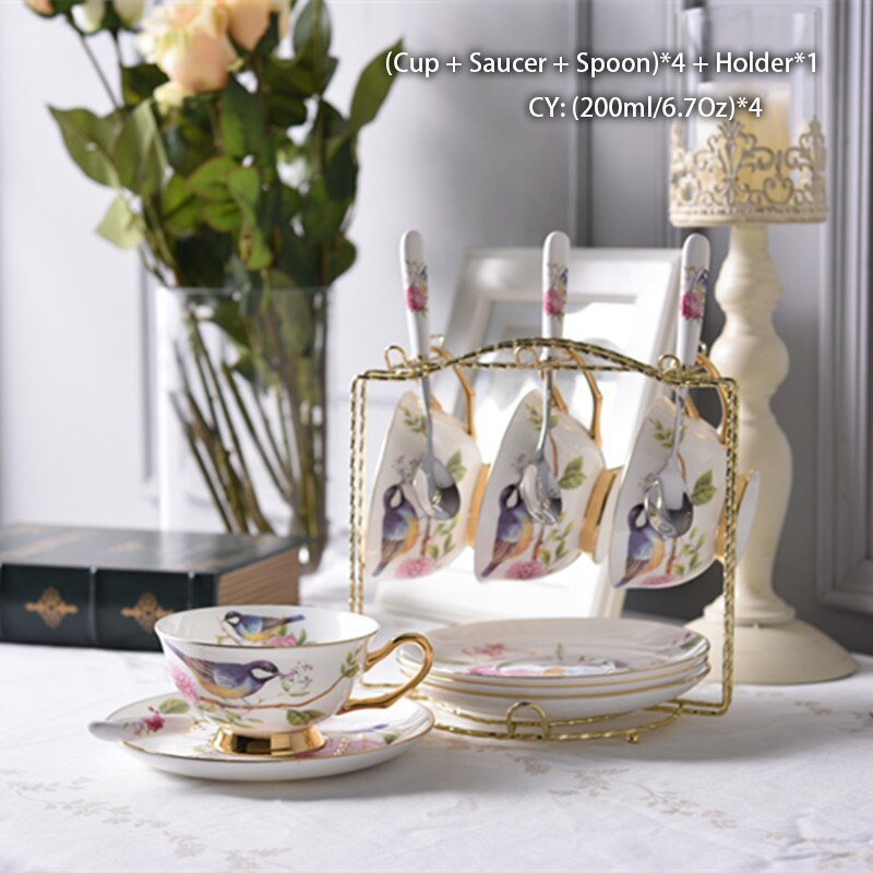 Pastoral Bird Bone China Coffee Set Europe Porcelain Tea Set Ceramic Mug Pot Sugar Bowl Creamer Teapot Coffee Cup Coffeeware