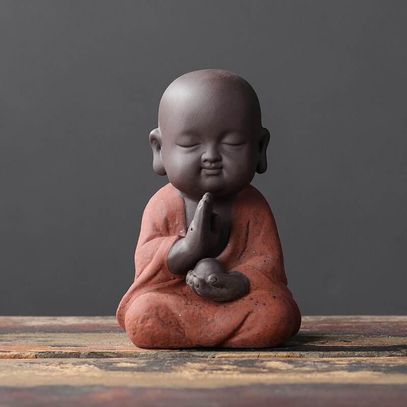 VILEAD 9cm Buddha Statues Small Monk Buddhism Figurines Tea Pet Statuette Feng Shui Ceramic Home Club Geomantic Decoration