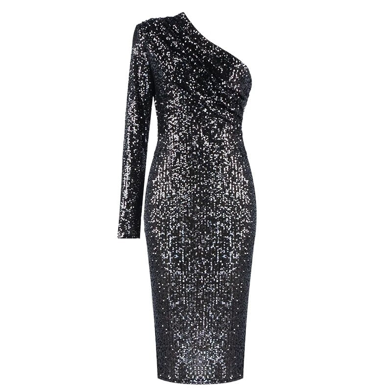 Wholesale Sexy Long Sleeve Mesh Sequins Sparkly Glitter Women Winter Dress 2021 Designer Evening Party Dress Vestido